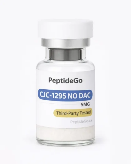PeptideGo CJC-1295 NO DAC 5mg vial with white cap and third-party tested label