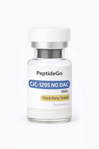 PeptideGo CJC-1295 NO DAC 5mg vial with white cap and third-party tested label