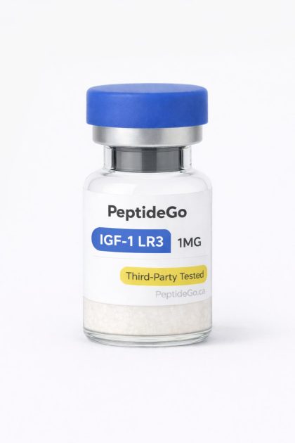 IGF-1 LR3 1mg peptide vial with blue cap by PeptideGo, third-party tested research compound