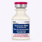 Bacteriostatic water vial for injection with a soft purple background, sterile 30ml solution bottle