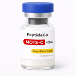 PeptideGo MOTS-C 40mg peptide vial with blue cap and third-party tested label
