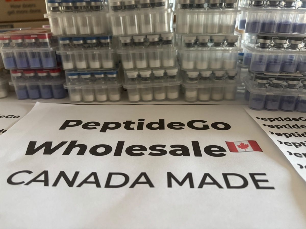 PeptideGo wholesale inventory with Canada Made sign